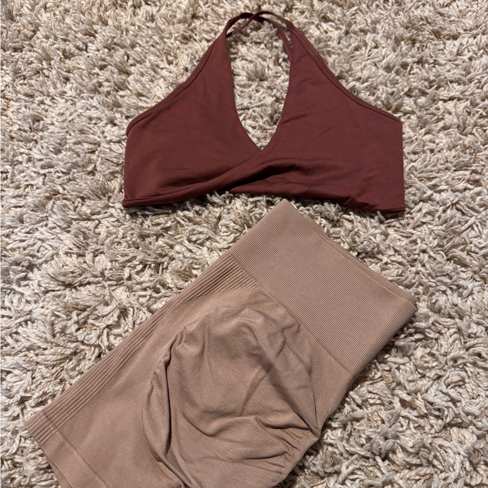 Brown Halter Top and Tan shorts Set